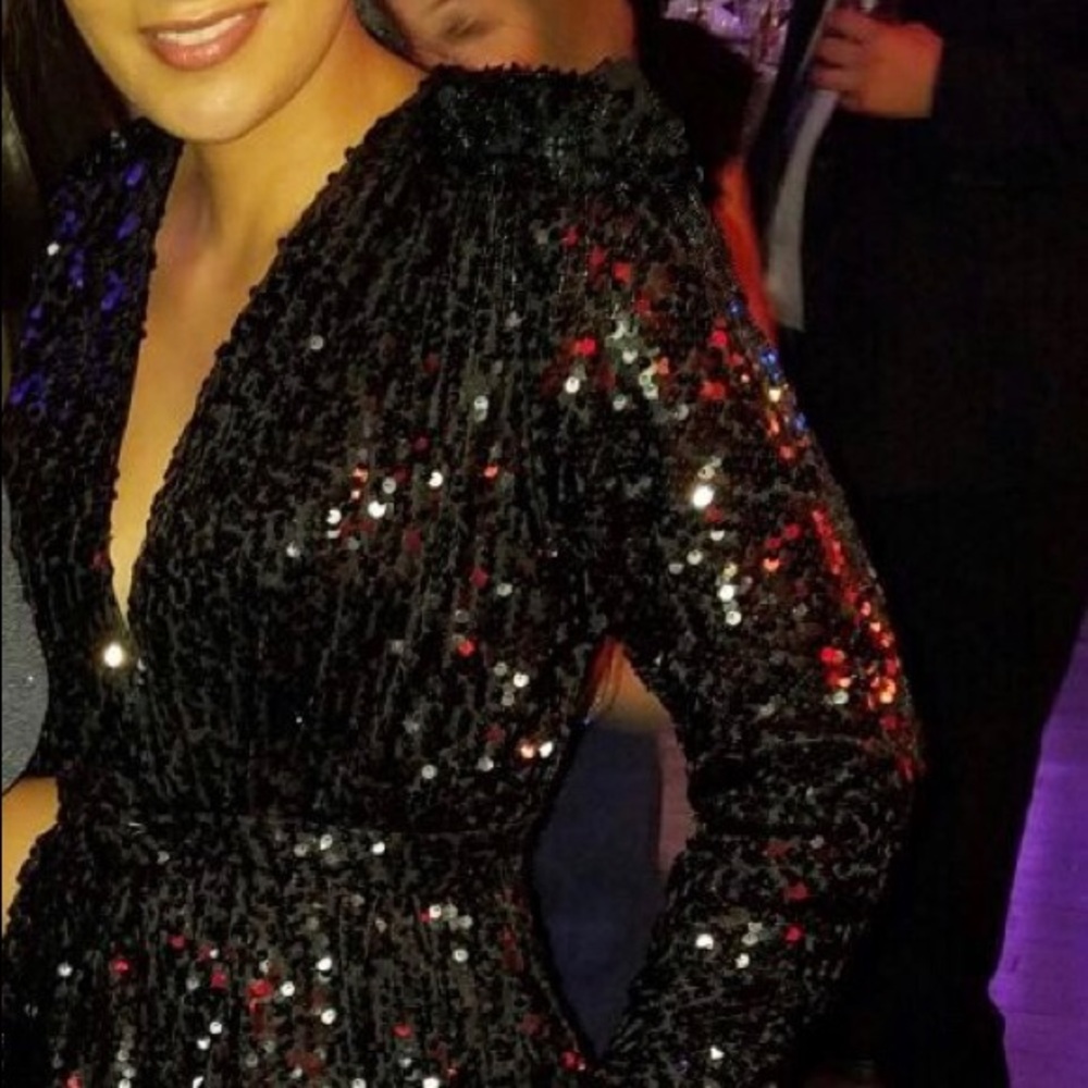 Woman’s black sequins Kim K inspired evening dress